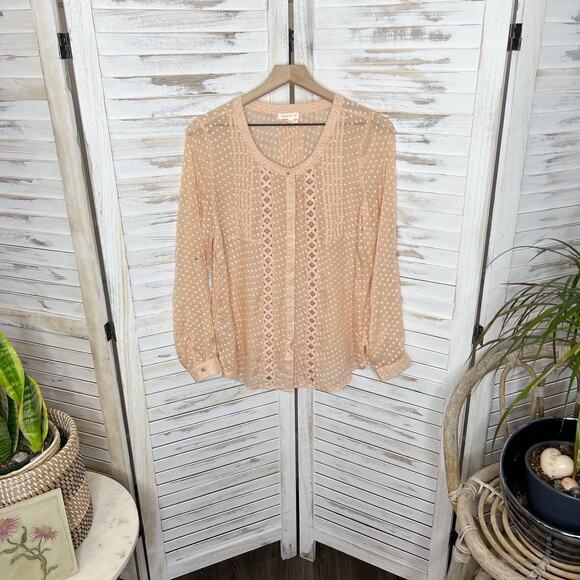 MEADOW RUE ANTHROPOLOGIE Adoria Silk Top Peach Size Medium - Picture 2 of 16